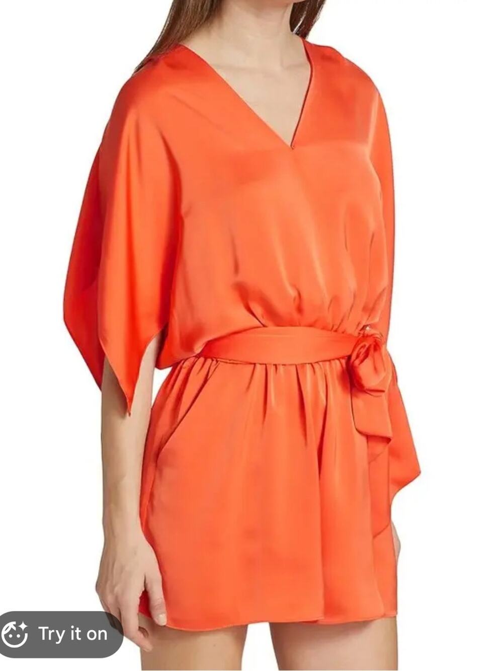 Ramy Brook Orange Satin Rupert Tie Waist Romper Womens L Casual Classic Luxury